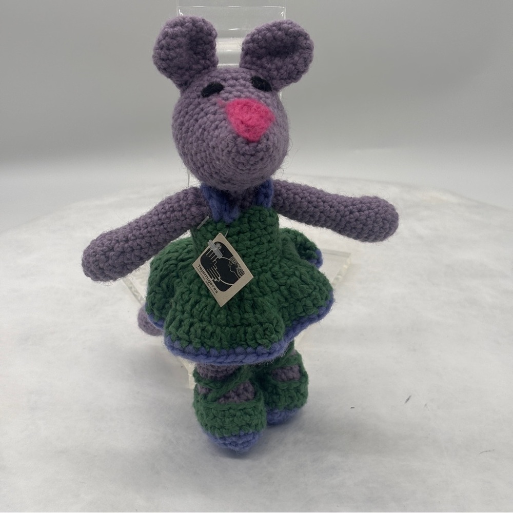 Handcrafted Purple and Green Mouse Toy